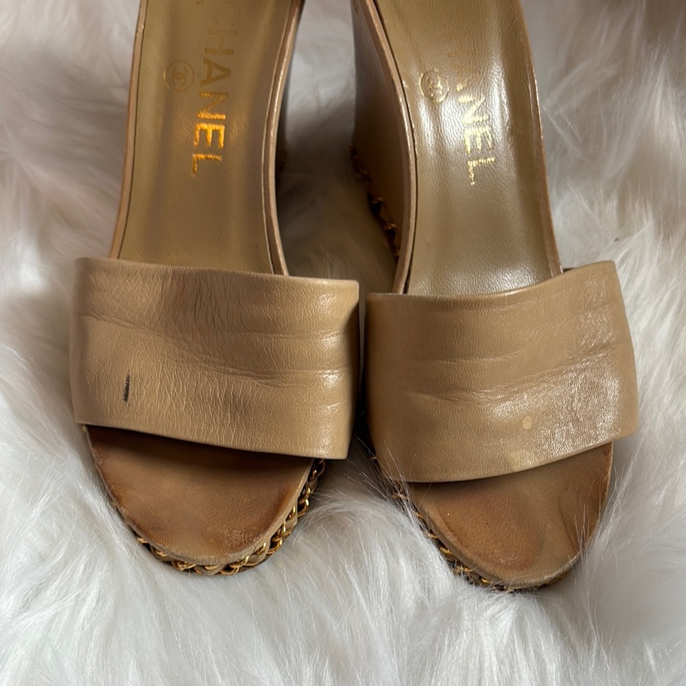 Chanel Chic Beige Wedge Sandals size 36 C - Picture 3 of 10